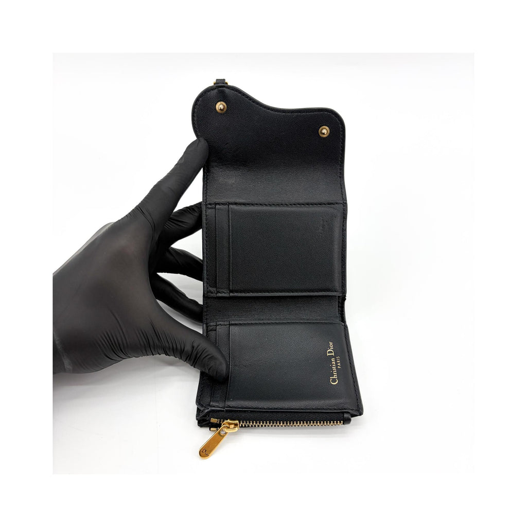 Portefeuille Christian Dior Saddle Lotus Mini Cuir - Noir