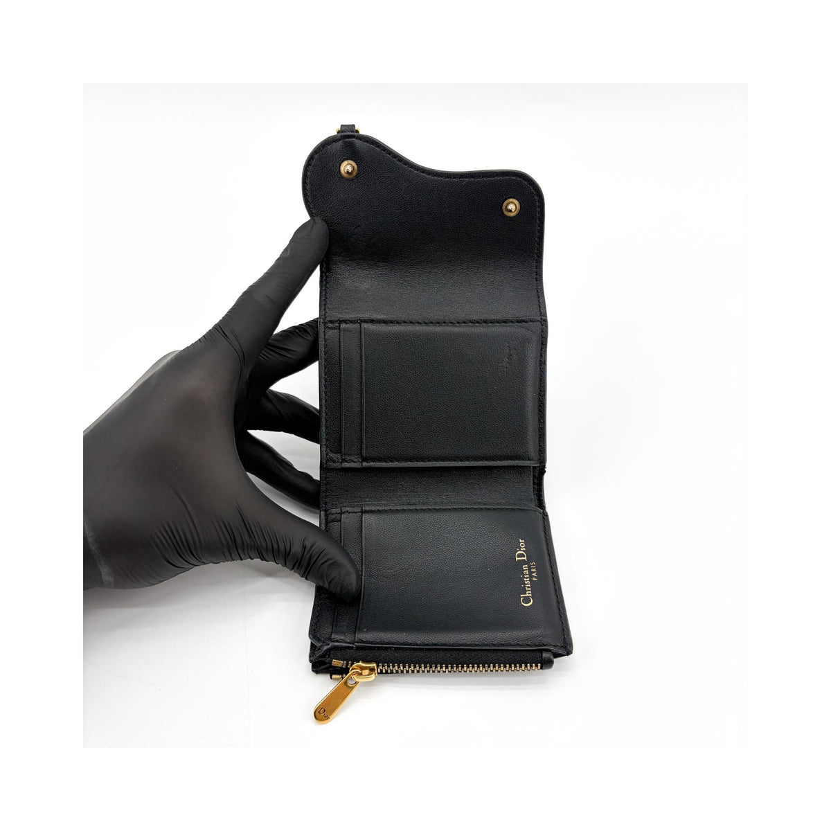 Portefeuille Christian Dior Saddle Lotus Mini Cuir - Noir