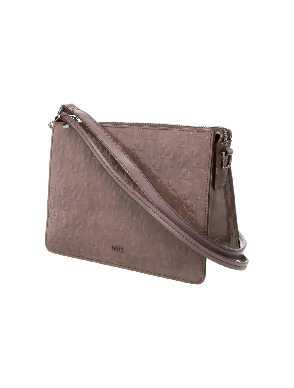 Pochette Christian Dior Hand Monogram Oblique Moyen Cuir Verni - Gris