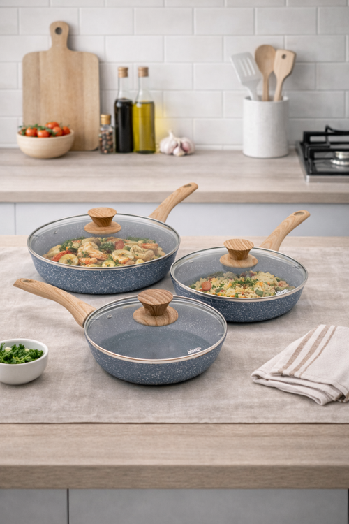 Ensemble De 6 Pièces - Poêles 20/24/28 CM Avec Couvercles - Pierre Gourmet