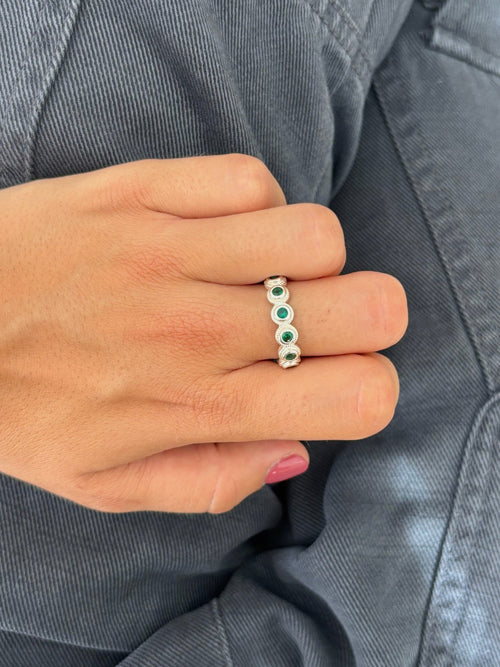 Anillo Lágrima Verde Plata
