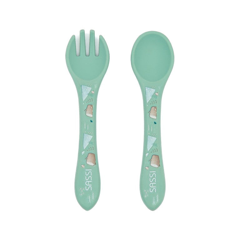 Kit de tenedor y cuchara de silicona - El oso polar