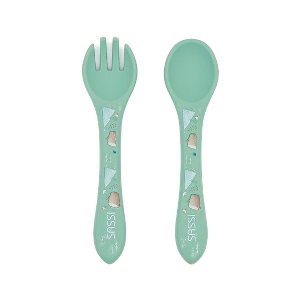 Kit de tenedor y cuchara de silicona - El oso polar