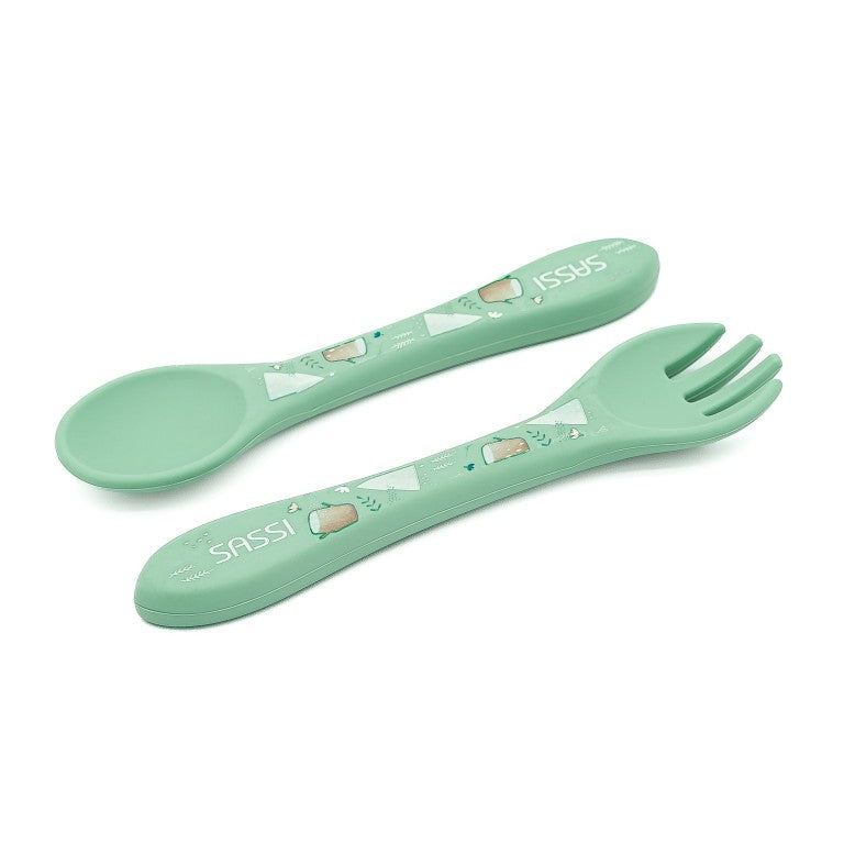 Kit de tenedor y cuchara de silicona - El oso polar