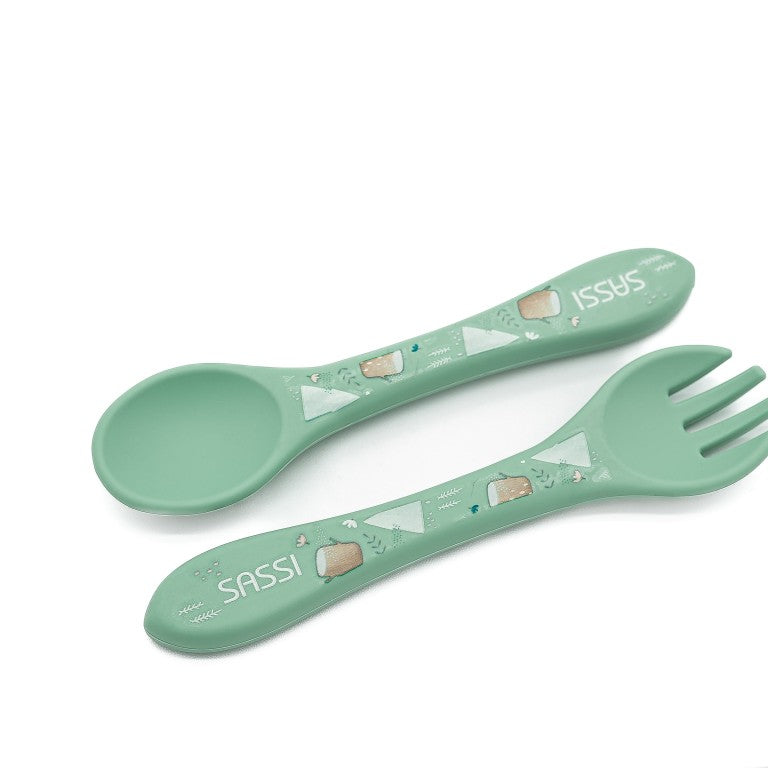 Kit de tenedor y cuchara de silicona - El oso polar