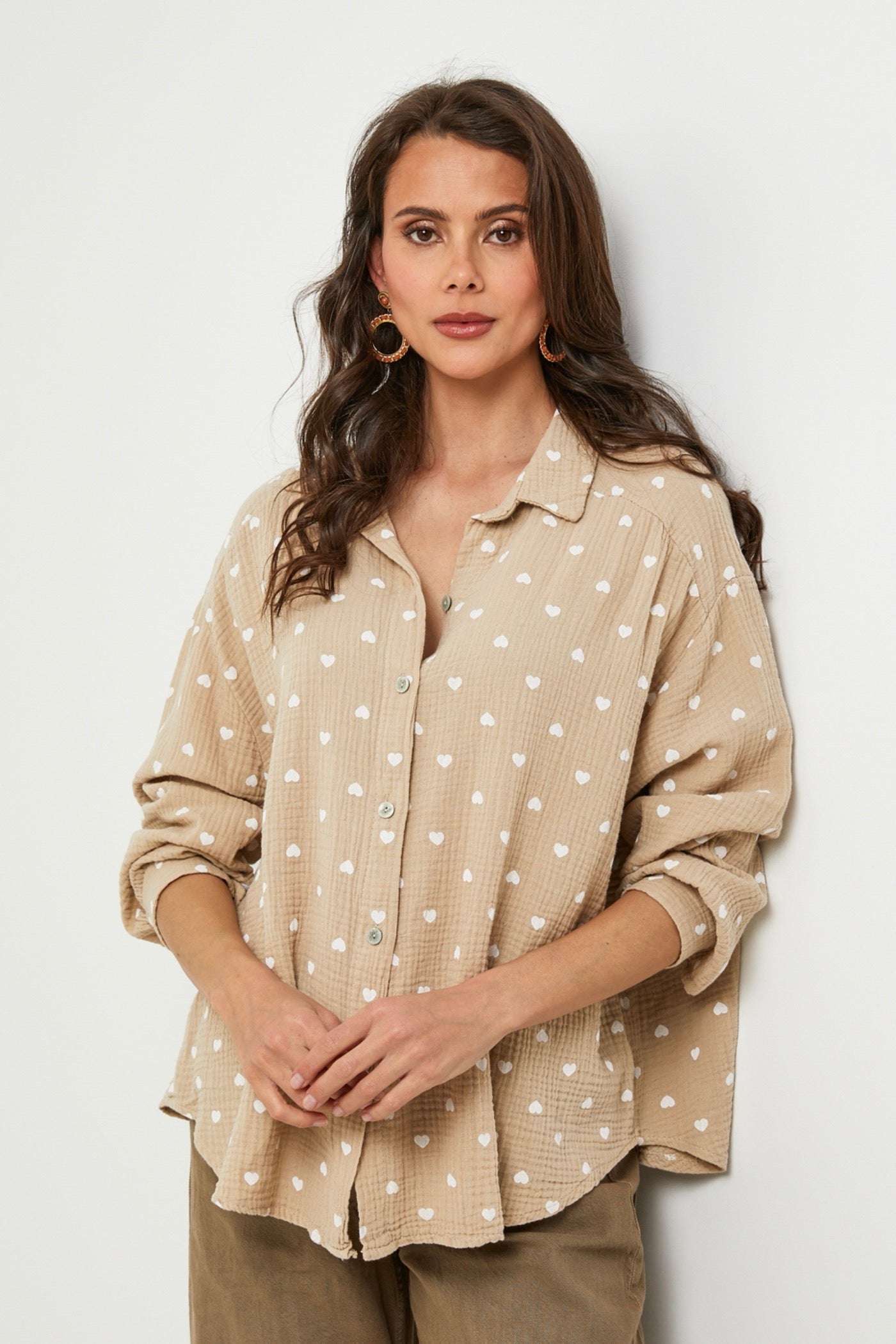 Camisa Beige/Blanca - Mujer