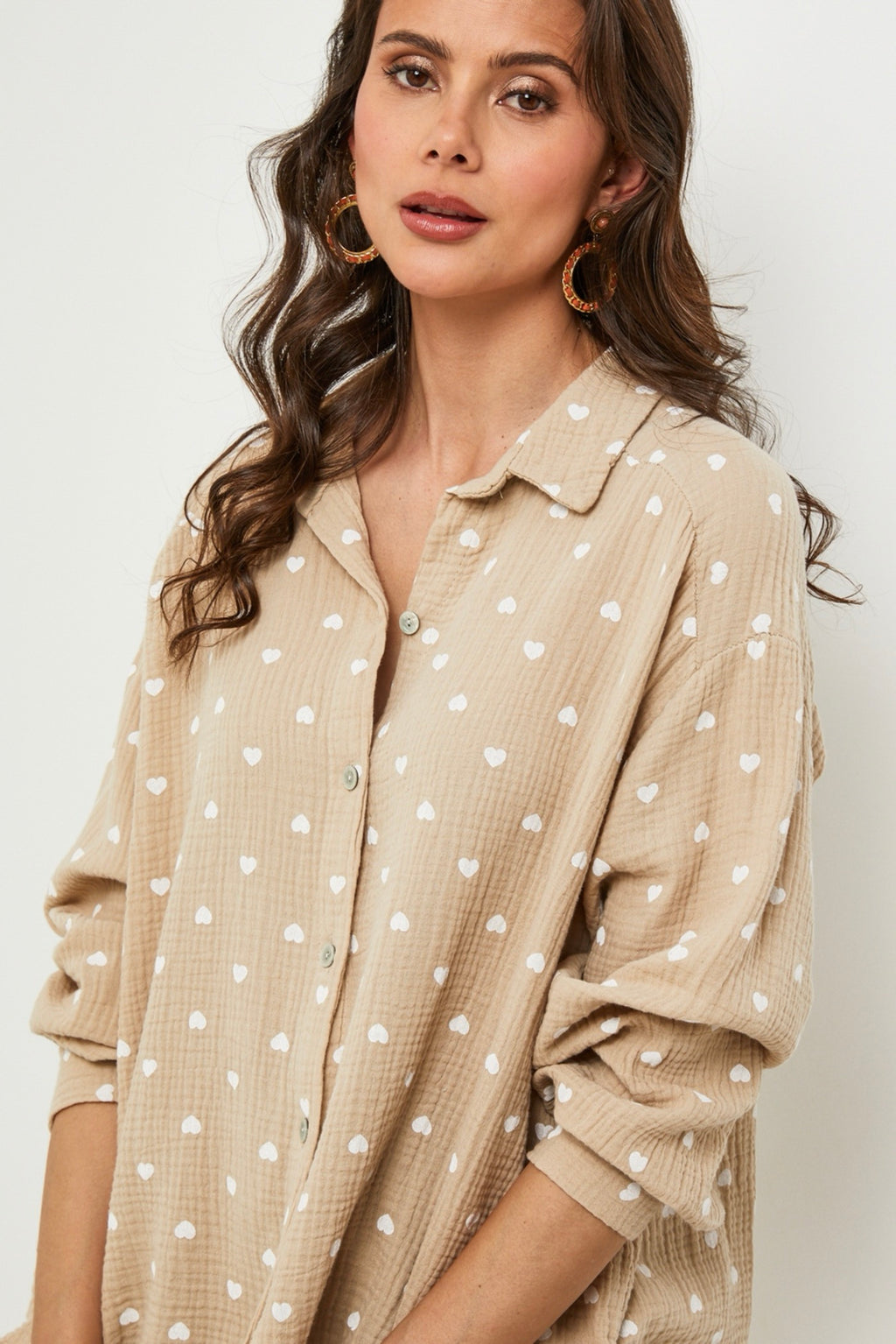 Camisa Beige/Blanca - Mujer