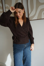 Pia Chocolate Wool And Mohair Bow Cardigan