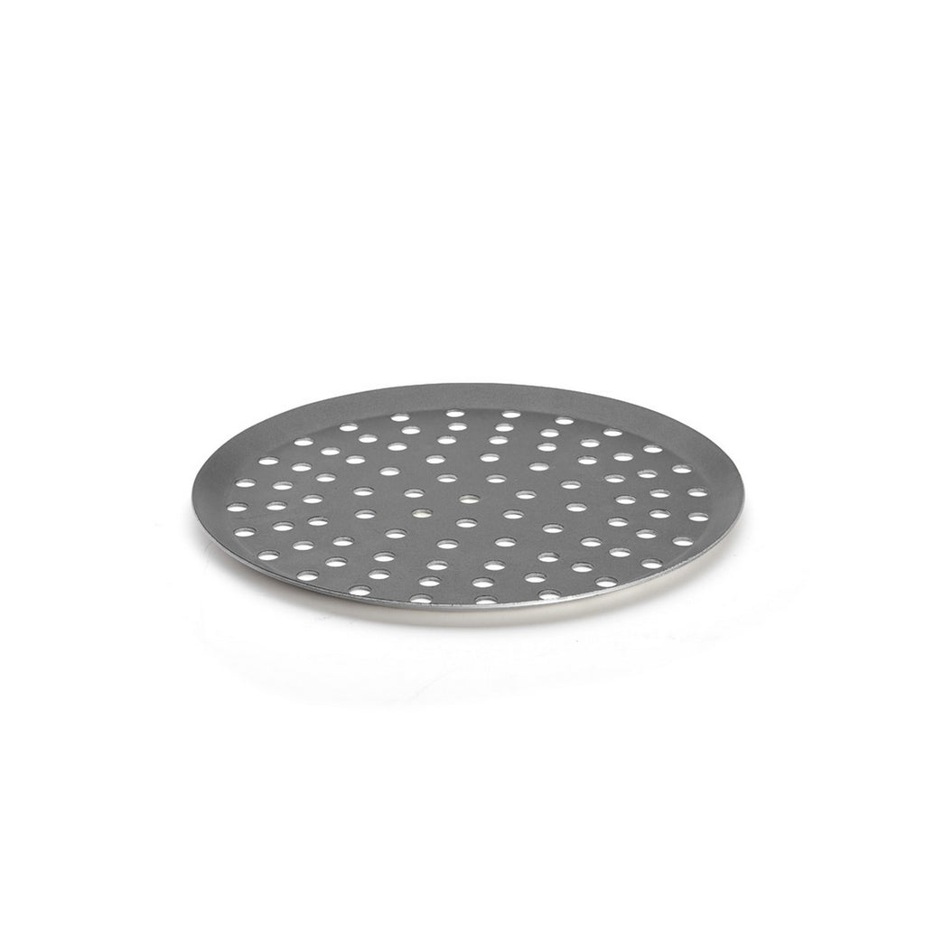 De Buyer – Plaque De Cuisson Ronde Perforée Antiadhésive - Aluminium Anti-Adhésif - Noir, plat à pizza rond en métal perforé, vue de face