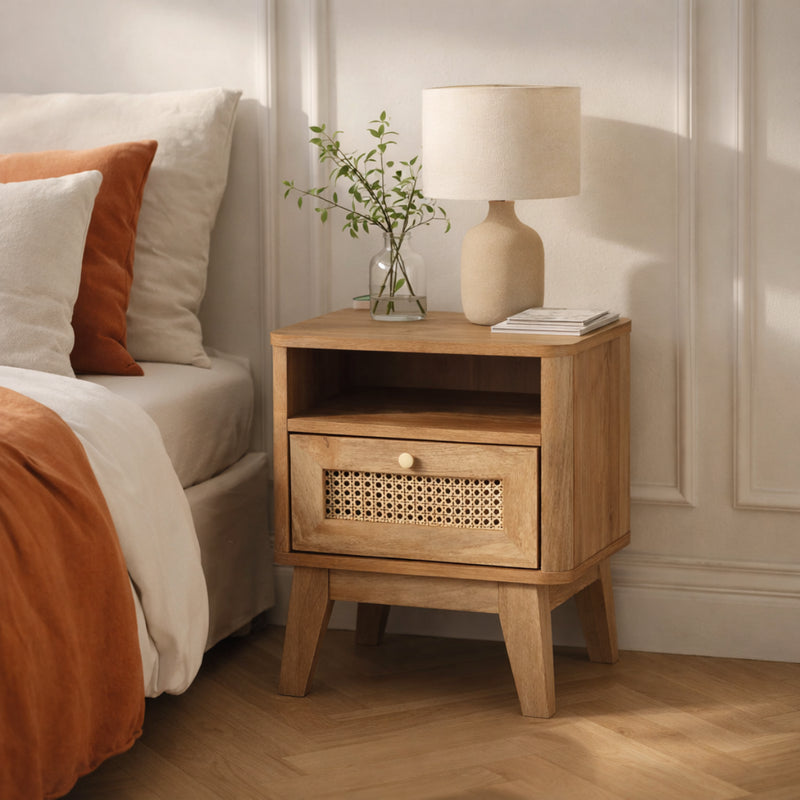 Palmo - Nightstand with 1 Rattan Front Drawer and 1 Niche - Light Wood