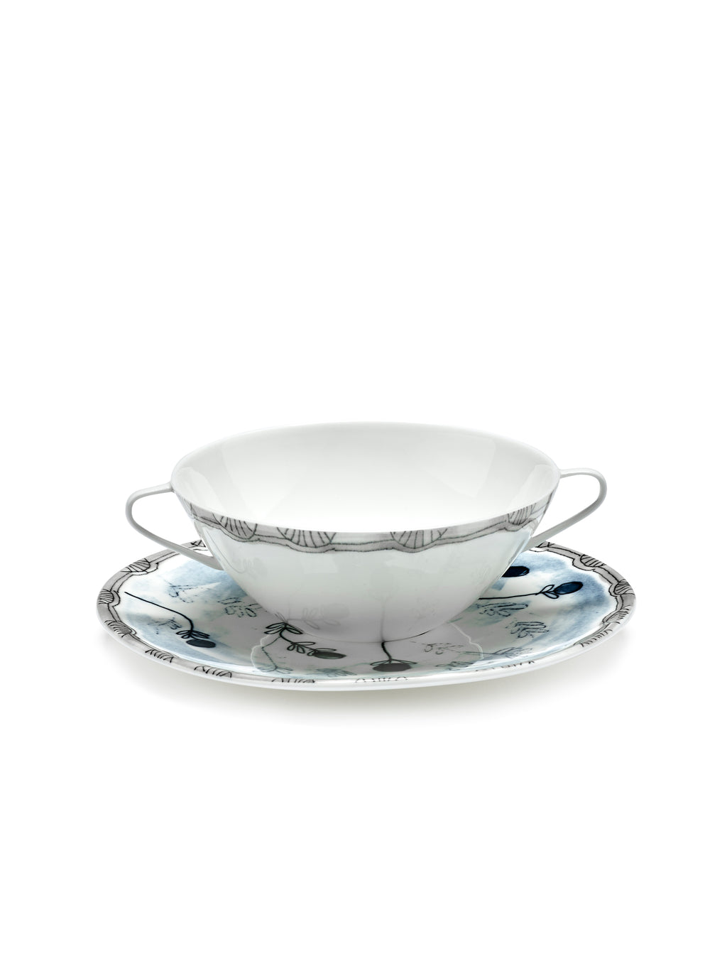Midnight Flowers - 2er-Set Suppentassen + Untertassen - Bone-China-Porzellan - Mirtillo Tea