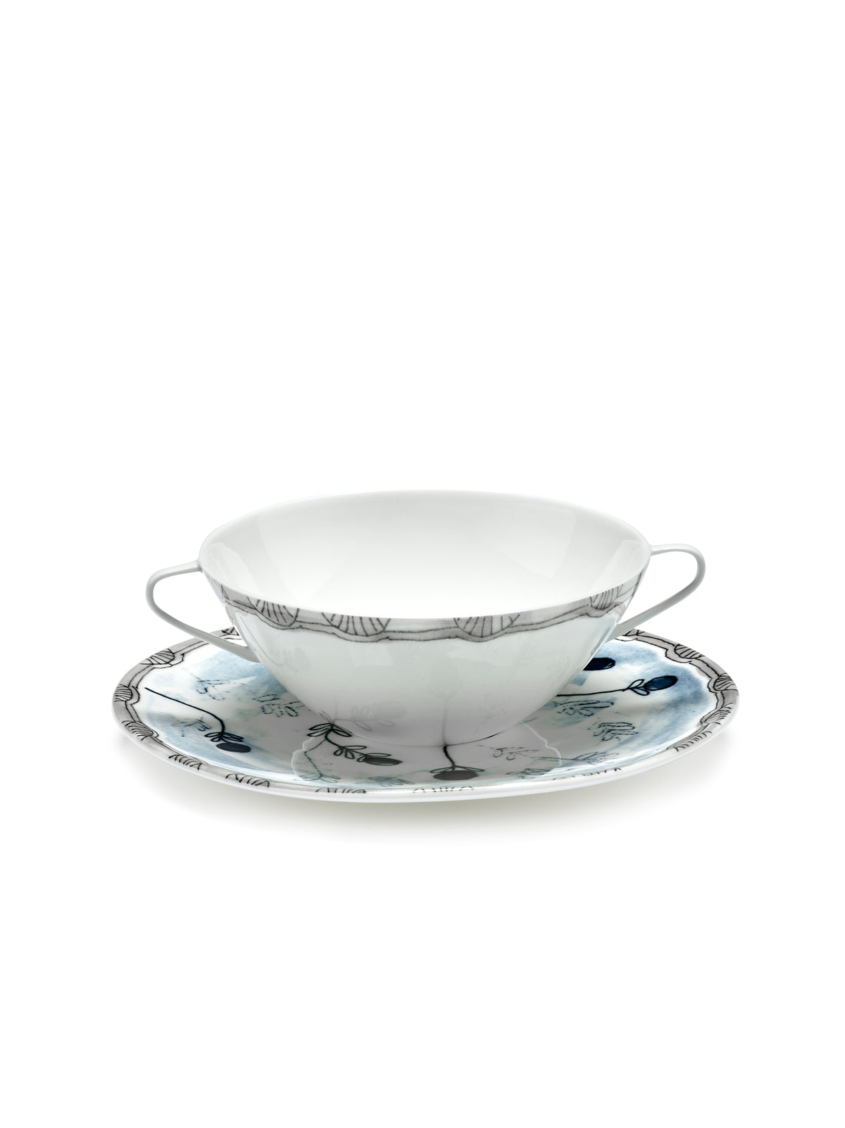 Midnight Flowers - 2er-Set Suppentassen + Untertassen - Bone-China-Porzellan - Mirtillo Tea