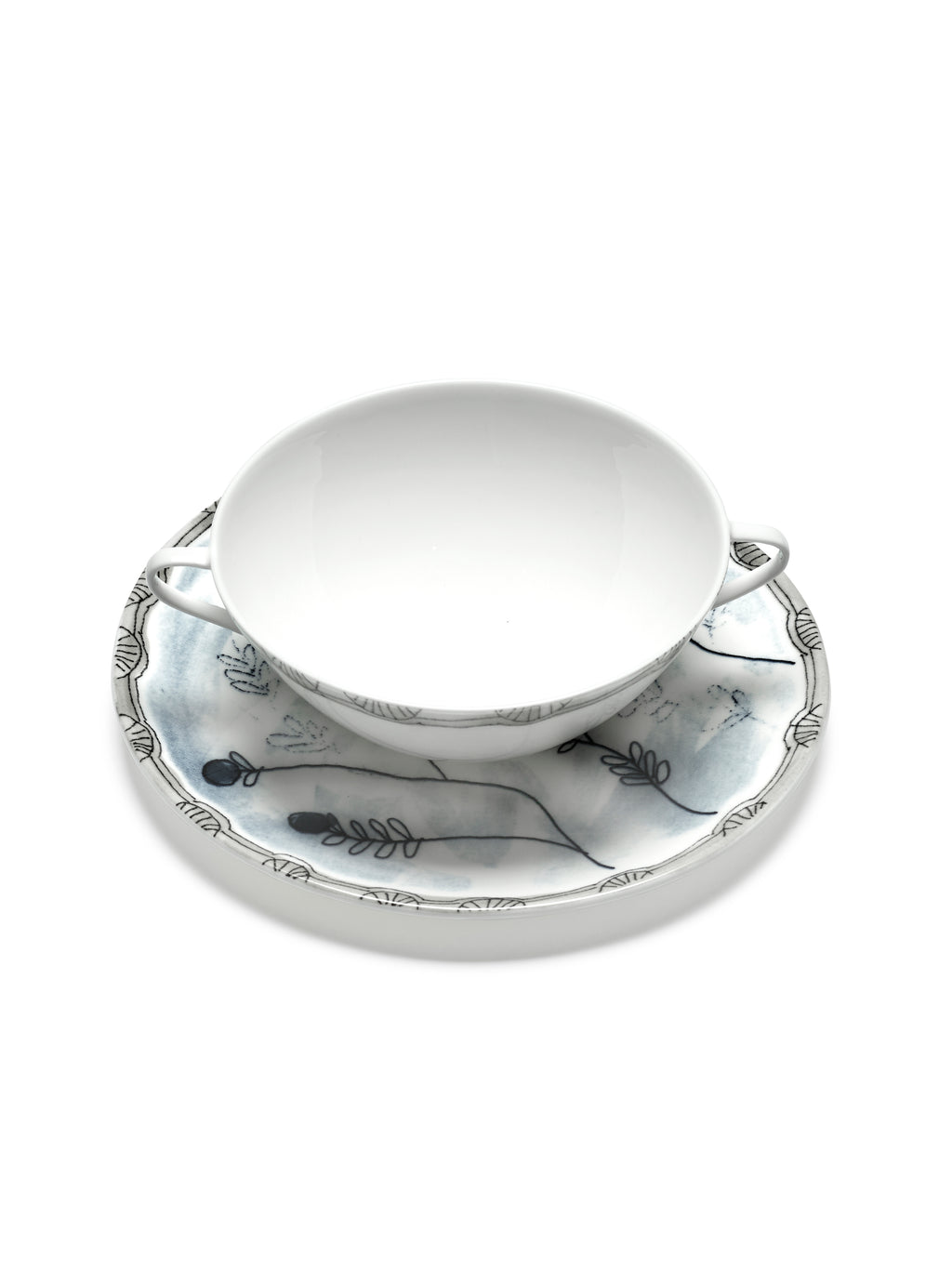 Midnight Flowers - 2er-Set Suppentassen + Untertassen - Bone-China-Porzellan - Mirtillo Tea