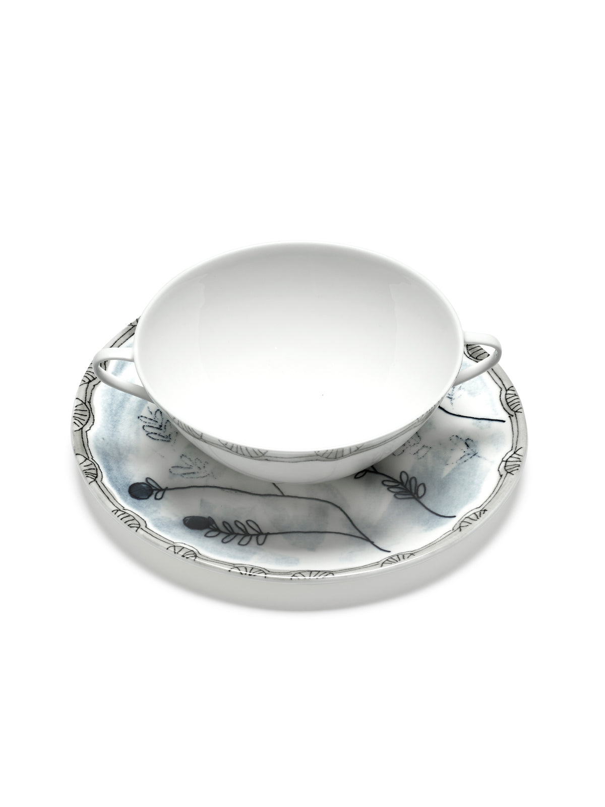Midnight Flowers - 2er-Set Suppentassen + Untertassen - Bone-China-Porzellan - Mirtillo Tea