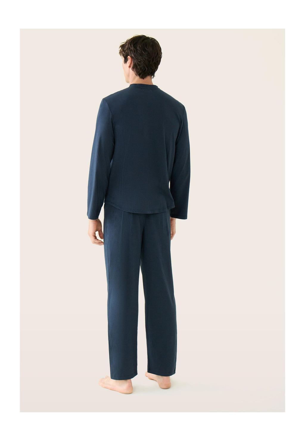 Hugo Plain Cotton Long-Sleeved Pyjama Top And Bottoms Set - Navy