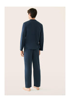 Hugo Plain Cotton Long-Sleeved Pyjama Top And Bottoms Set - Navy