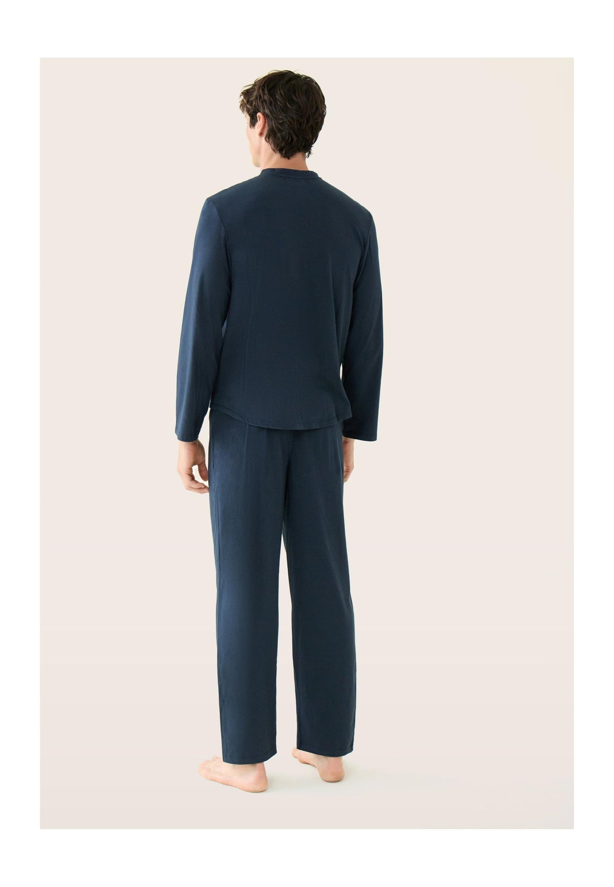 Hugo Plain Cotton Long-Sleeved Pyjama Top And Bottoms Set - Navy