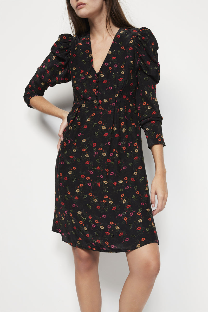 The Kooples - Silk Skater Dress Black And Red - Woman