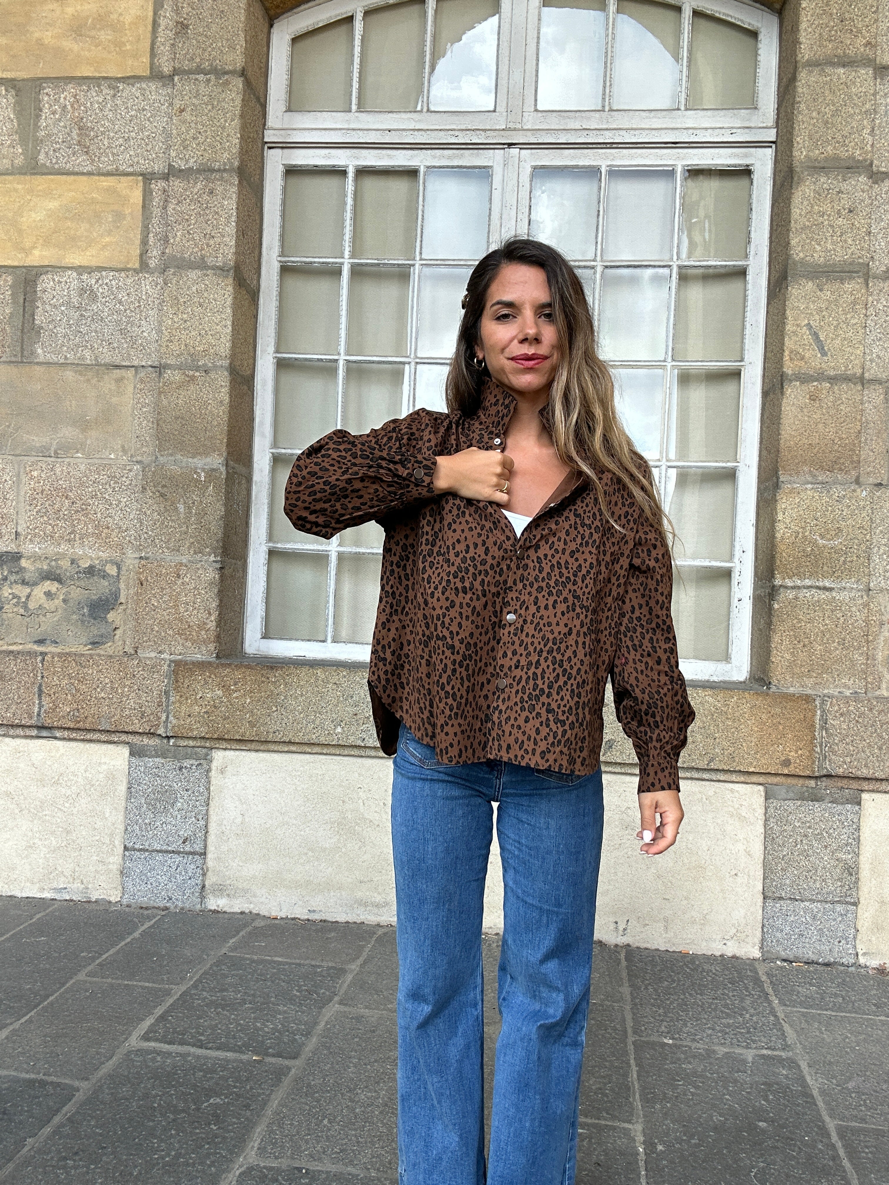 Céleste brown leopard denim jacket
