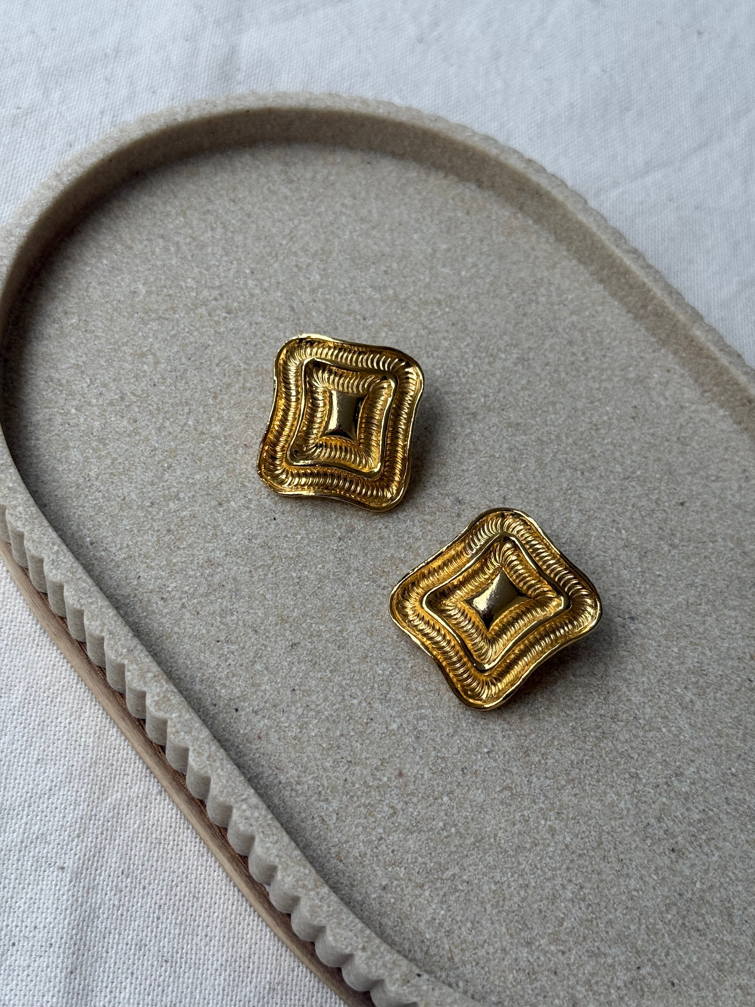 Boucles D’Oreilles Vintage - Rectangles Texturés Dorés