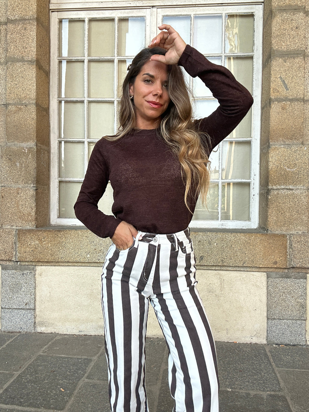 Pantalón vaquero de rayas Isabeau chocolate