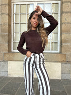 Pantalón vaquero de rayas Isabeau chocolate