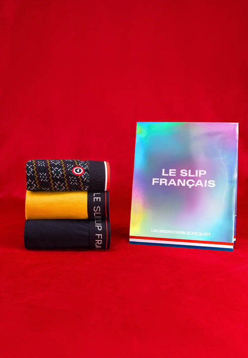 Lot De 3 Boxers En Coton - Boxers Flocon Moutarde Marine