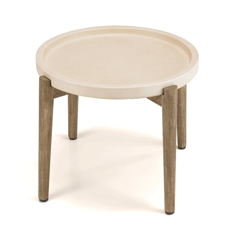 Hector - Table D'Appoint De Jardin - Béton/Acacia - Marron Vieilli/Beige