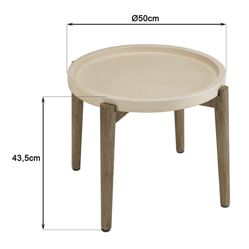 Hector - Table D'Appoint De Jardin - Béton/Acacia - Marron Vieilli/Beige