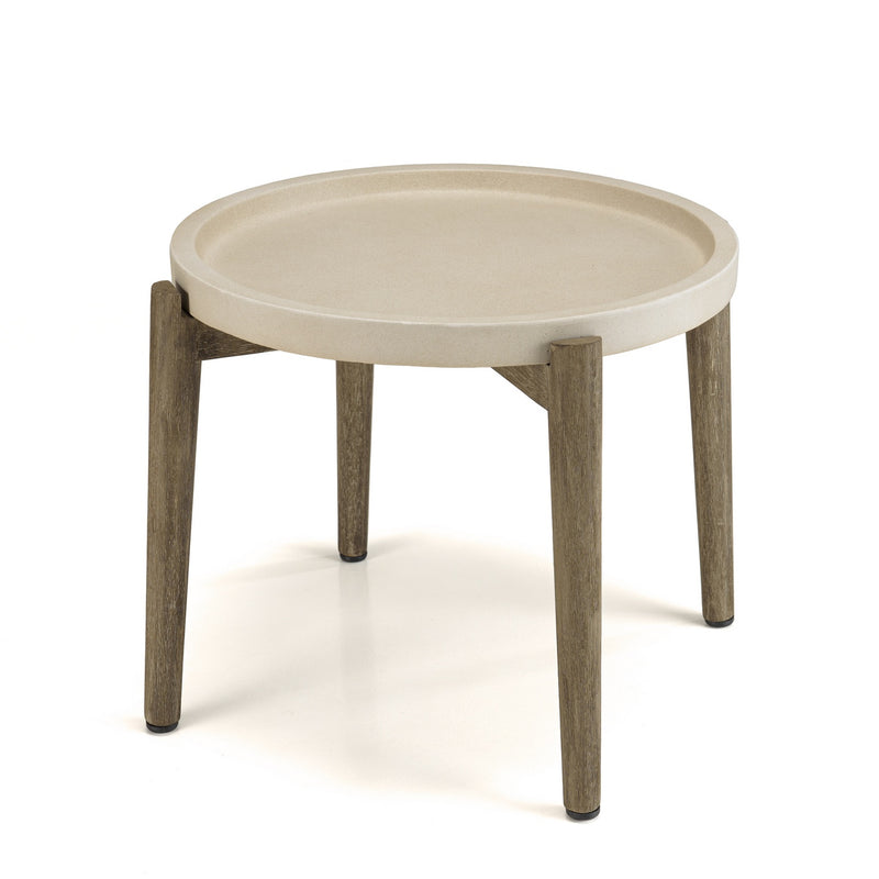 Hector - Table D'Appoint De Jardin - Béton/Acacia - Marron Vieilli/Beige