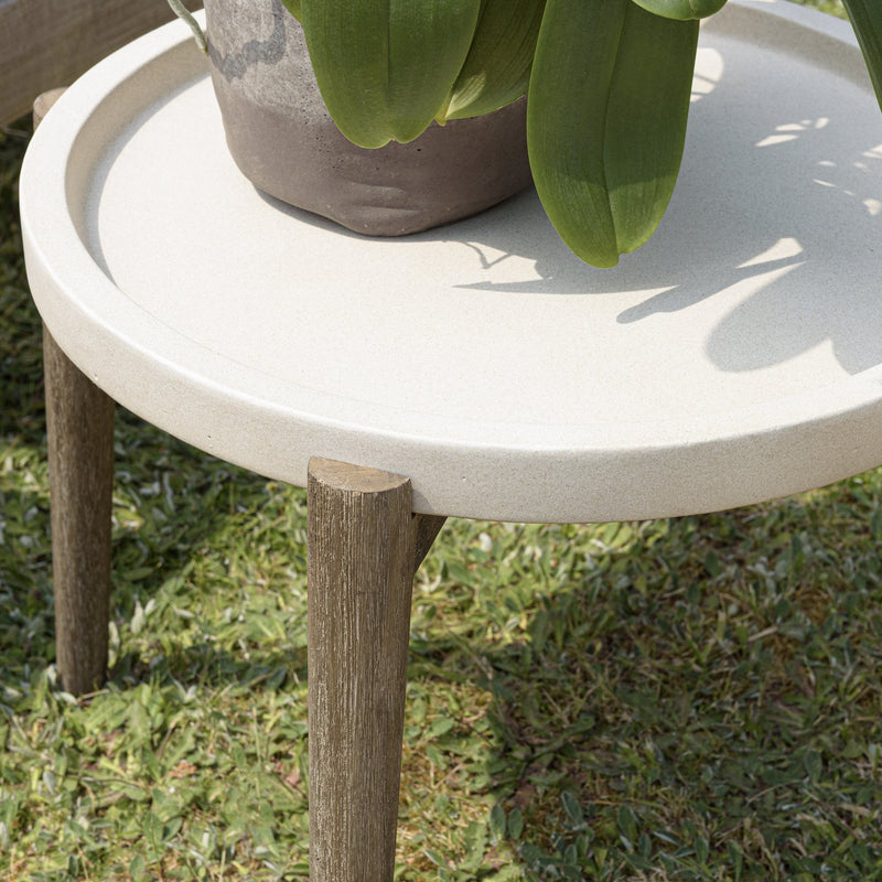 Hector - Table D'Appoint De Jardin - Béton/Acacia - Marron Vieilli/Beige