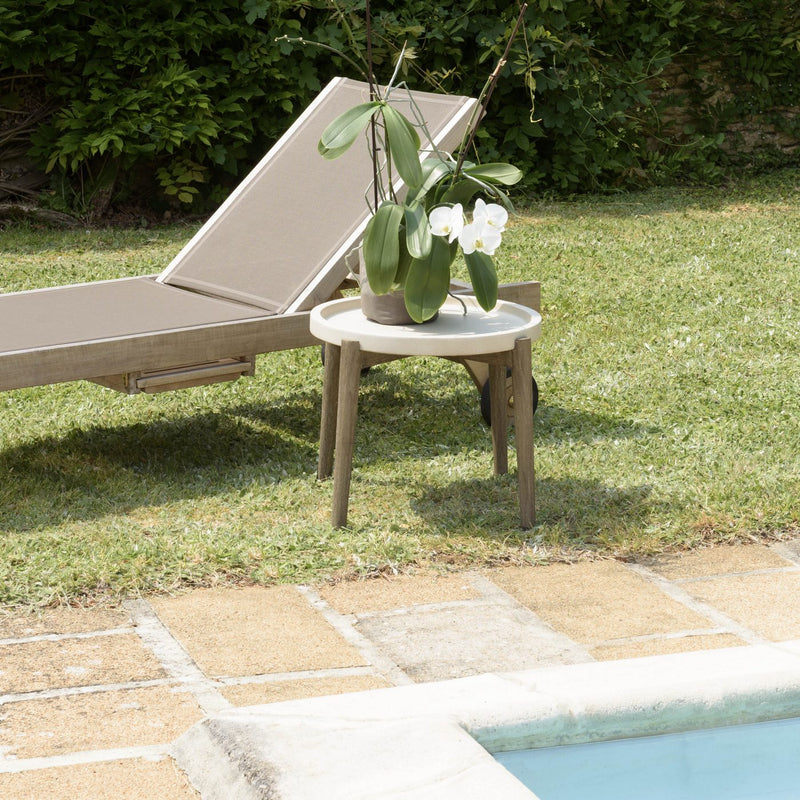 Hector - Table D'Appoint De Jardin - Béton/Acacia - Marron Vieilli/Beige