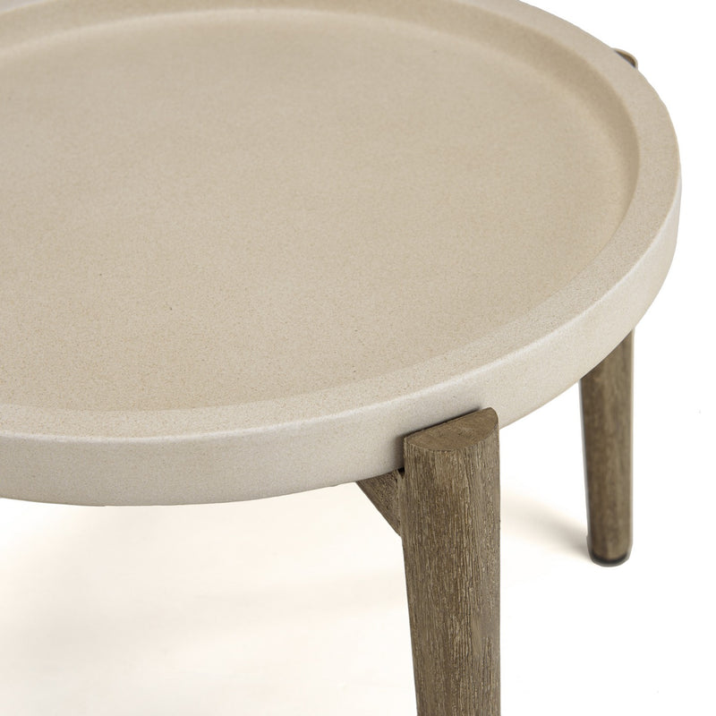 Hector - Table D'Appoint De Jardin - Béton/Acacia - Marron Vieilli/Beige