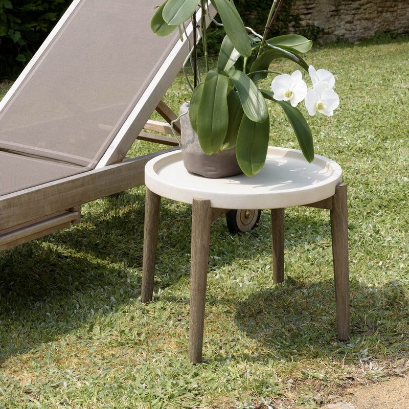 Hector - Table D'Appoint De Jardin - Béton/Acacia - Marron Vieilli/Beige