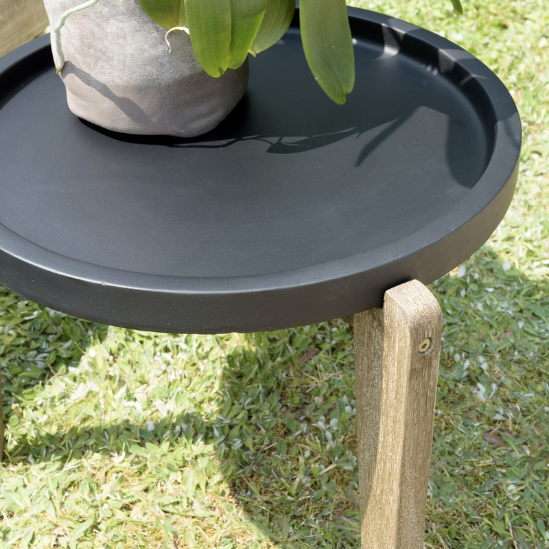 Hector - Table D'Appoint De Jardin - Acacia/Béton - Marron Vieilli/Noir