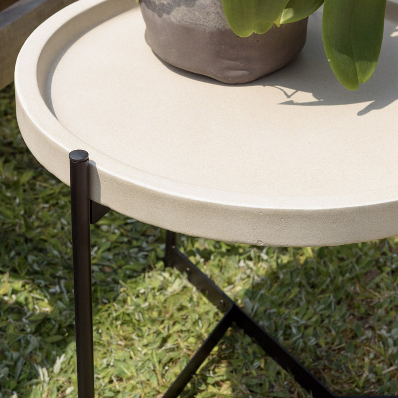 Hector - Table D'Appoint De Jardin - Béton/Acier - Noir/Beige