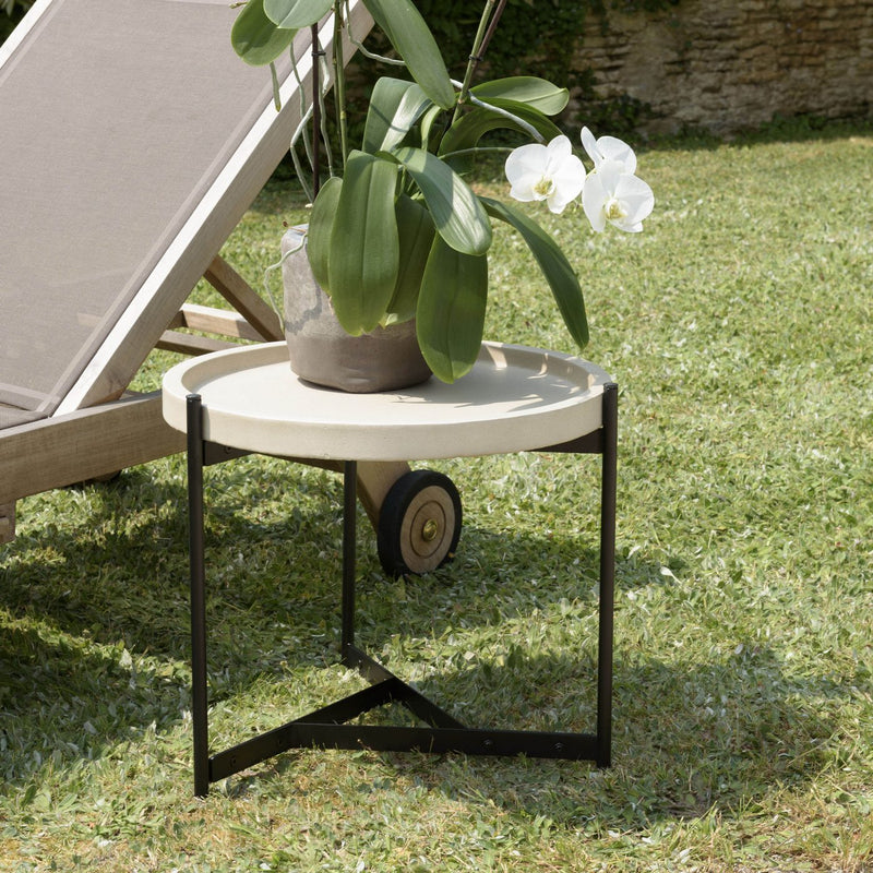 Hector - Table D'Appoint De Jardin - Béton/Acier - Noir/Beige