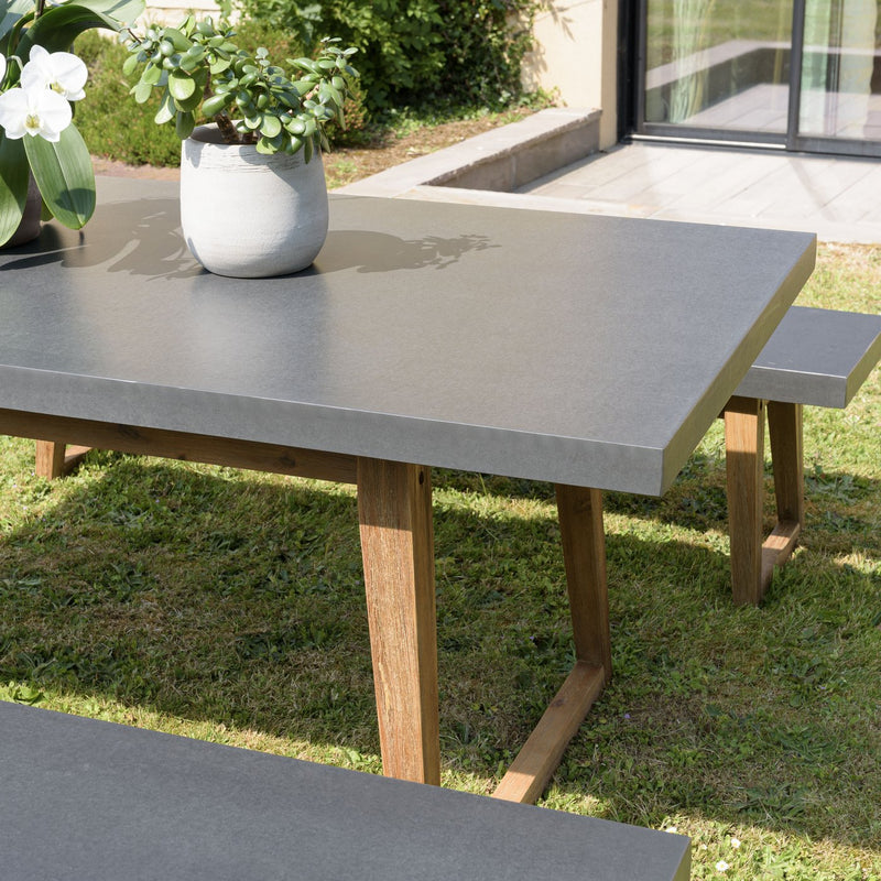 Hector - Salon De Jardin - Acacia/Résine Effet "Béton" - Gris Anthracite/Marron