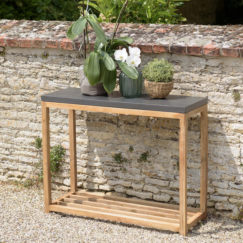 Hector - Console De Jardin - Acacia/Résine Effet "Béton" - Marron/Gris Anthracite