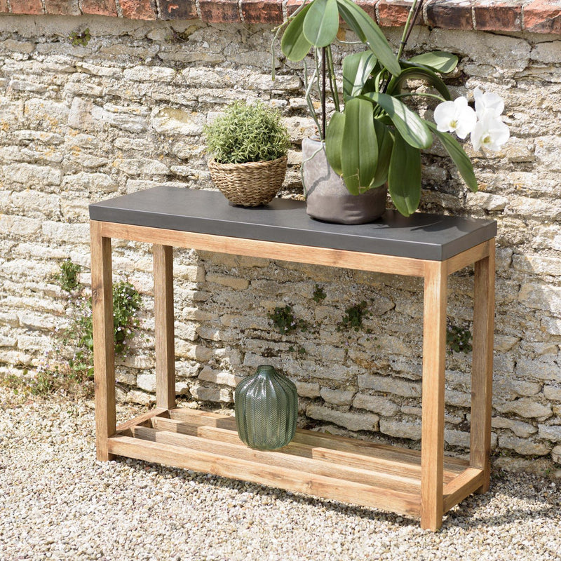Hector - Console De Jardin - Acacia/Résine Effet "Béton" - Gris Anthracite/Marron