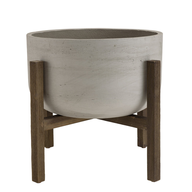 Hector - Pot De Fleur - Acacia/Béton - Marron Foncé/Gris