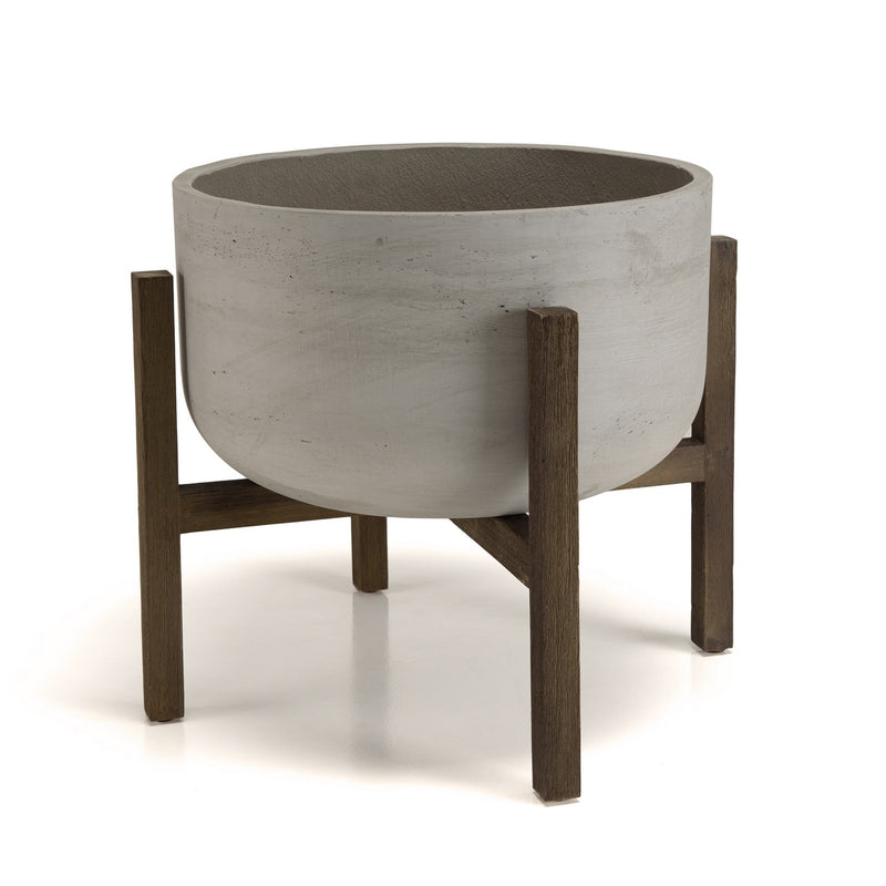 Hector - Pot De Fleur - Acacia/Béton - Marron Foncé/Gris