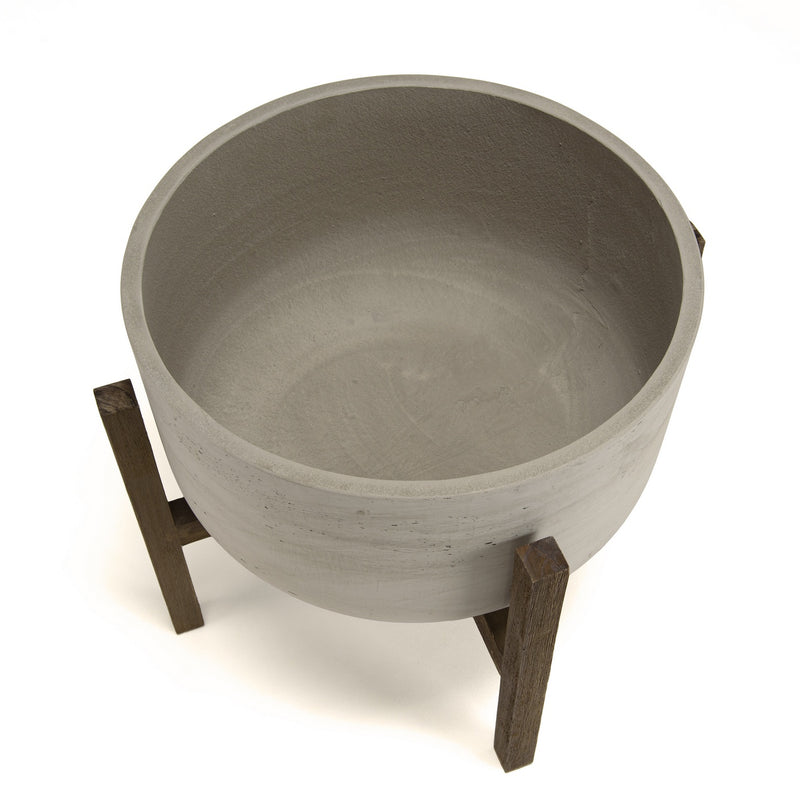 Hector - Pot De Fleur - Acacia/Béton - Marron Foncé/Gris