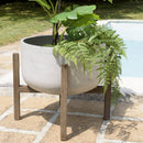 Hector - Pot De Fleur - Acacia/Béton - Marron Foncé/Gris