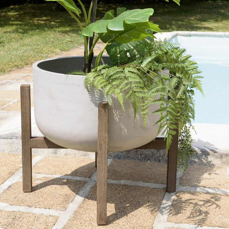 Hector - Pot De Fleur - Acacia/Béton - Marron Foncé/Gris