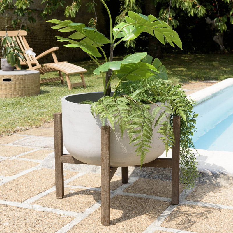 Hector - Pot De Fleur - Acacia/Béton - Marron Foncé/Gris