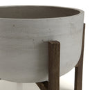 Hector - Pot De Fleur - Acacia/Béton - Marron Foncé/Gris