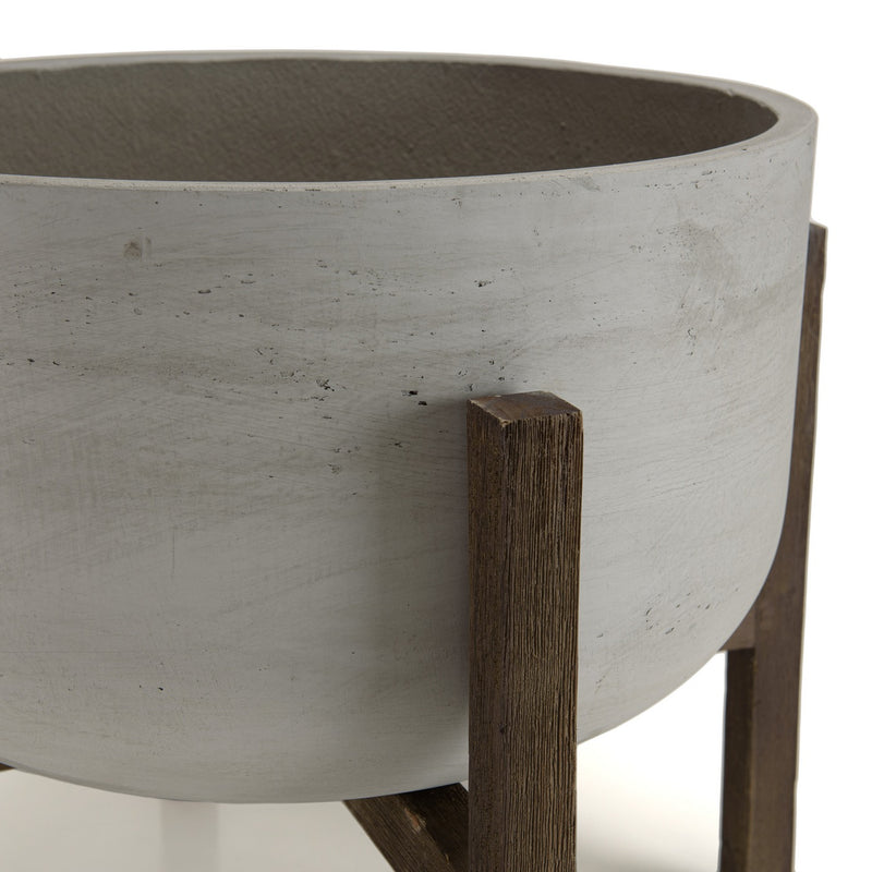 Hector - Pot De Fleur - Acacia/Béton - Marron Foncé/Gris