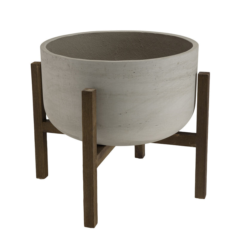 Hector - Pot De Fleur - Acacia/Béton - Marron Foncé/Gris