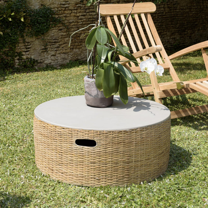Hector - Table Basse De Jardin - Bambou/Béton - Gris/Bois Clair